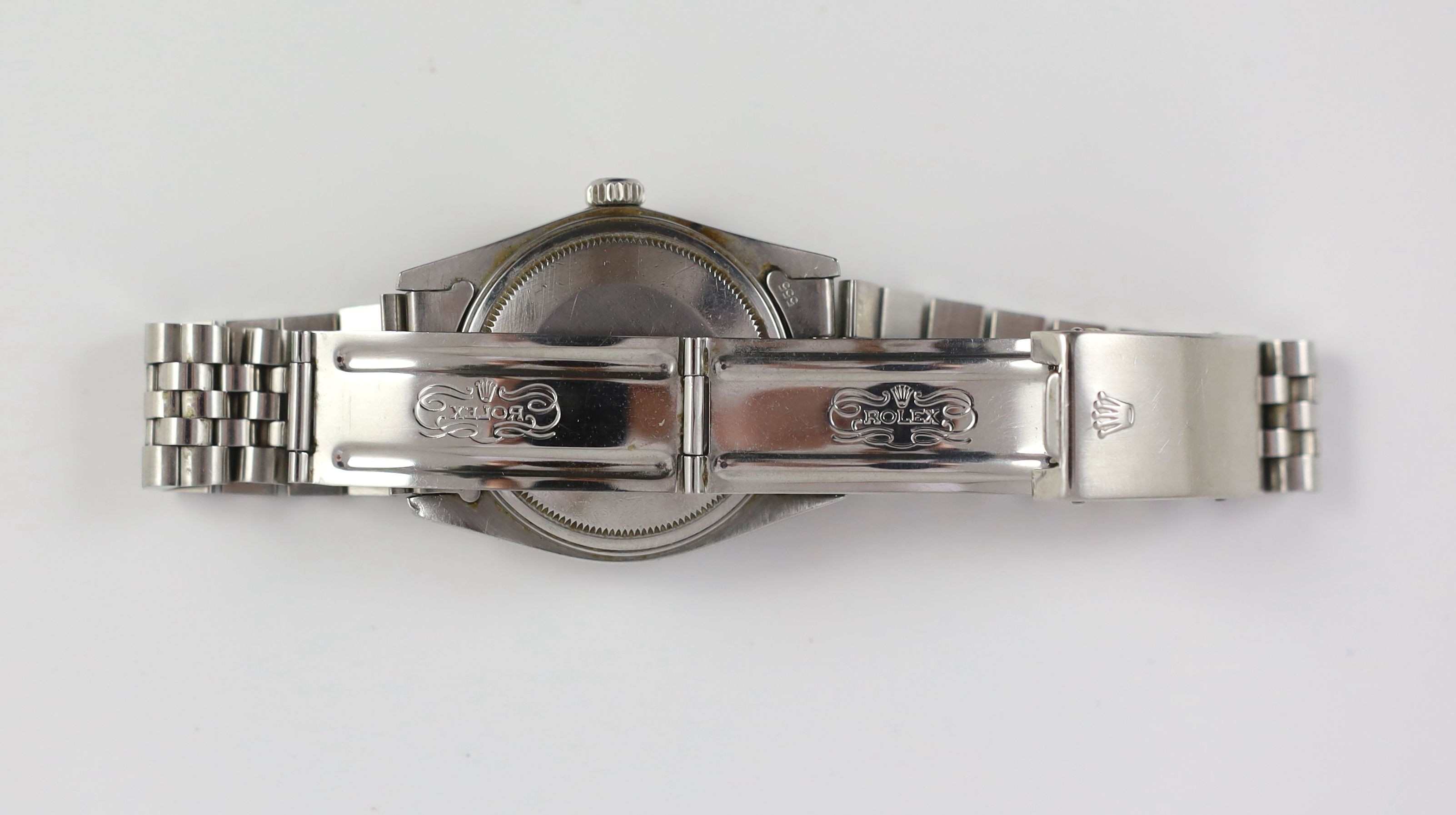 A gentleman's mid 1980's stainless steel Rolex Oyster Perpetual Datejust wrist watch, on a stainless steel Rolex bracelet
